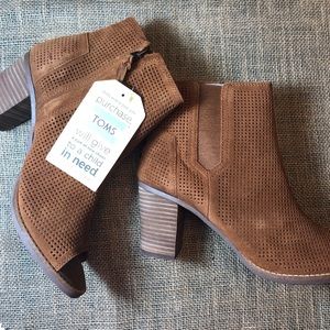 TOMS Cinnamon Suede Peep Toe Bootie 9.5 NWT